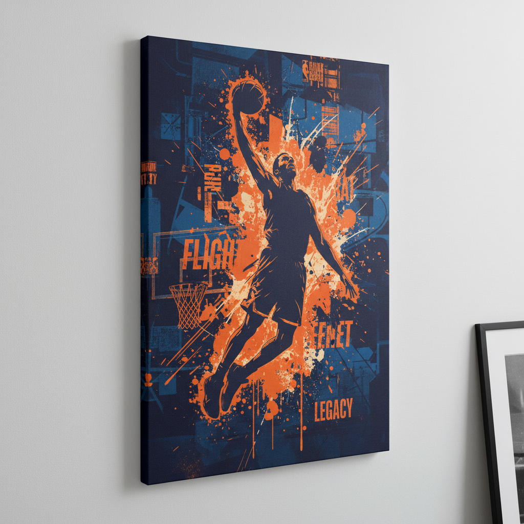 NBA basketball wall art print showing player dunking