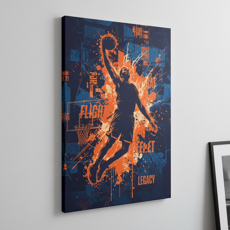 NBA basketball wall art print showing player dunking