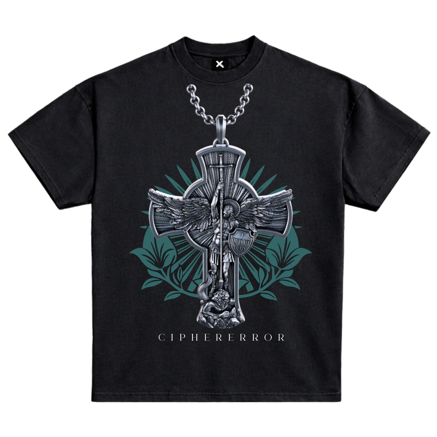 Cross Neck Chain Graphic T-Shirt | CIPHERERROR